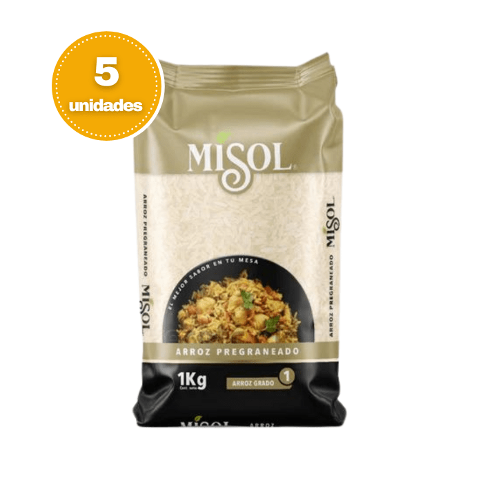 Pack 5 Paquetes de Arroz Pregraneado de 1 Kg. Misol