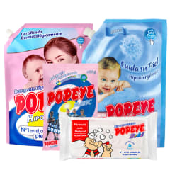 Pack Popeye 1 Detergente Hipoalergénico 3lt + 1 Detergente En Polvo Matic 400gr + 1 Suavizante Hipoalergénico 1lt + Jabón En Barra Bebé 170gr. 