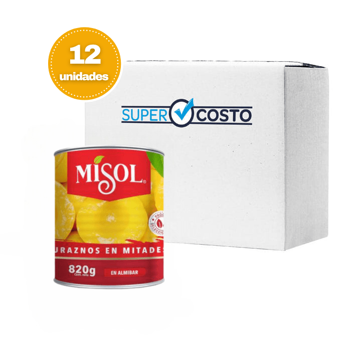 Caja 12 Latas Durazno en almíbar 820 Gr. Misol