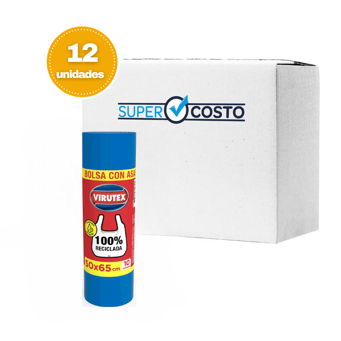 Caja 12 Rollos Bolsa con asas 50x65, reciclada 10UN C/U. Virutex