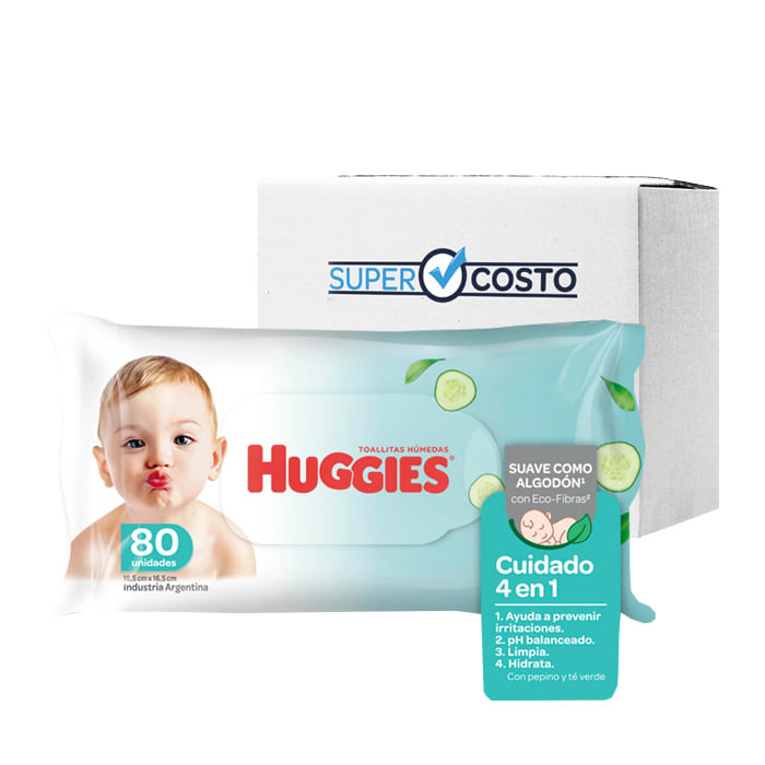 Caja 12 Paquetes Toallitas Húmedas Cuidado 4 en 1 - 80 un. Huggies