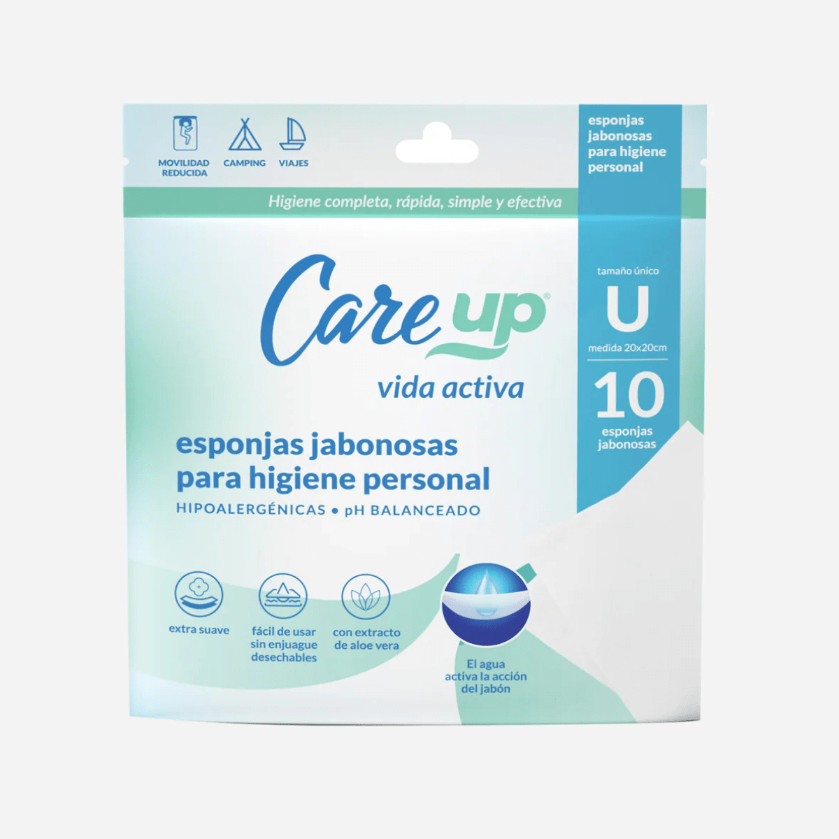 ESPONJA JABONOSA CARE UP x 10U. Medidas 20x20cms.