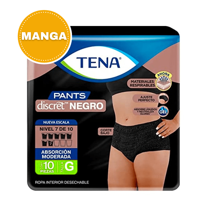 Manga 6 Paquetes Pants Discret Negro Talla G 10 Un. Tena