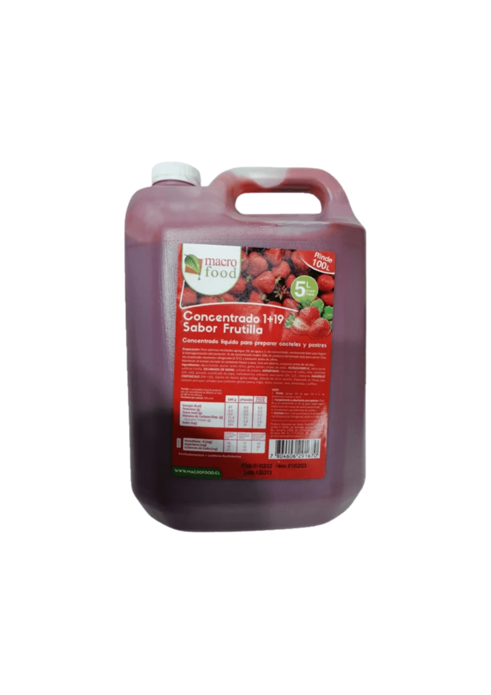Concentrado Sabor Frutilla 5lt. (rinde 100 Litros) Macro Food