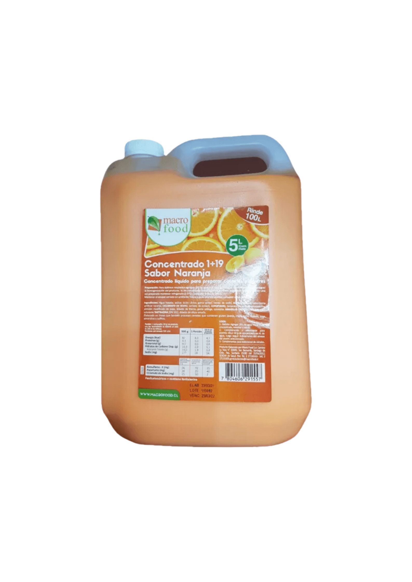 Concentrado Sabor Naranja 5lt. (rinde 100 Litros) Macro Food