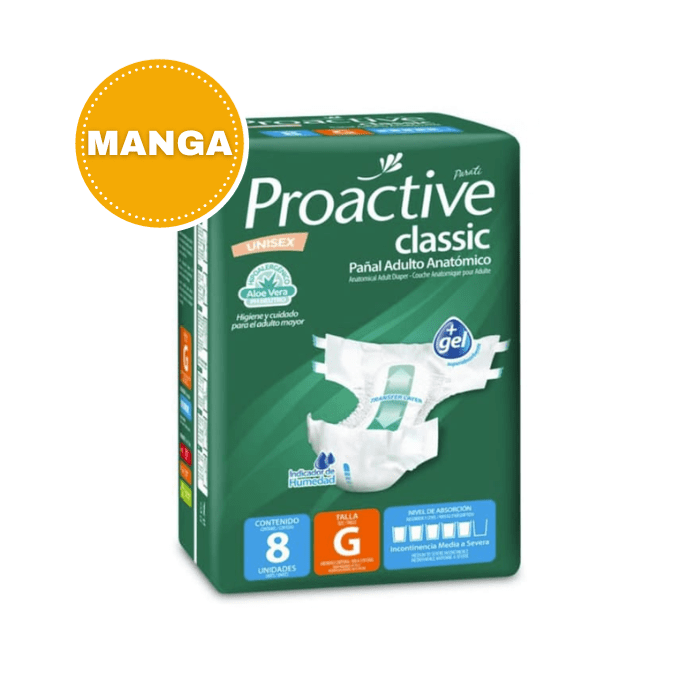 Manga 6 Paquetes Pañal Adulto Proactive Talla G 8 Un + 1 Sabanilla de Regalo.