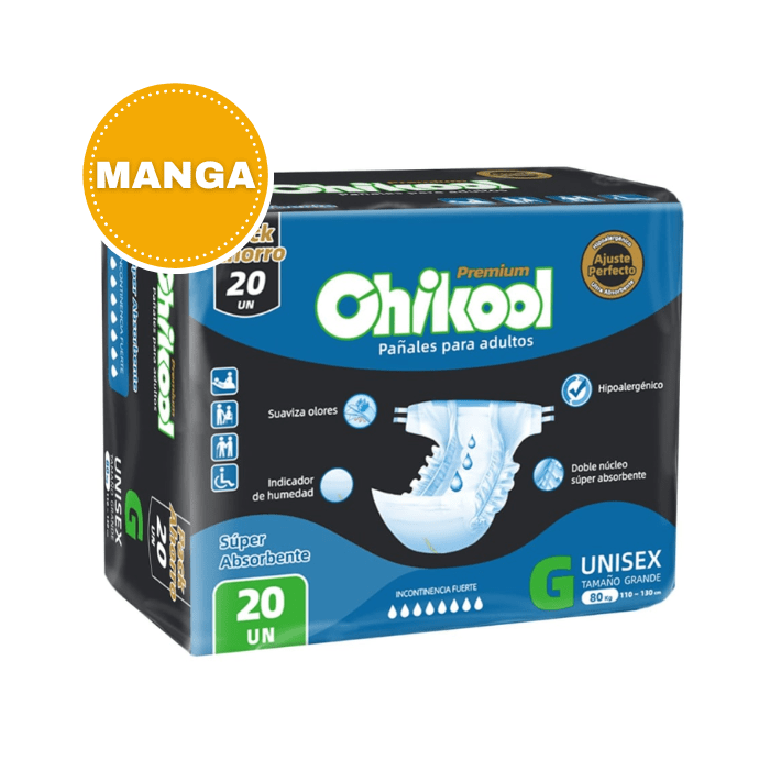 Manga 4 Paquetes Pañal Premium Adulto Talla G 20 UN + 1 Sabanilla de Regalo. Chikool Pañal
