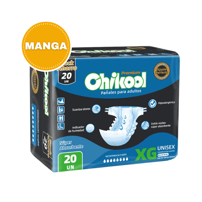 Manga 4 Paquetes Pañal Premium Adulto Talla XG 20 UN + 1 Sabanilla de Regalo. Chikool Pañal