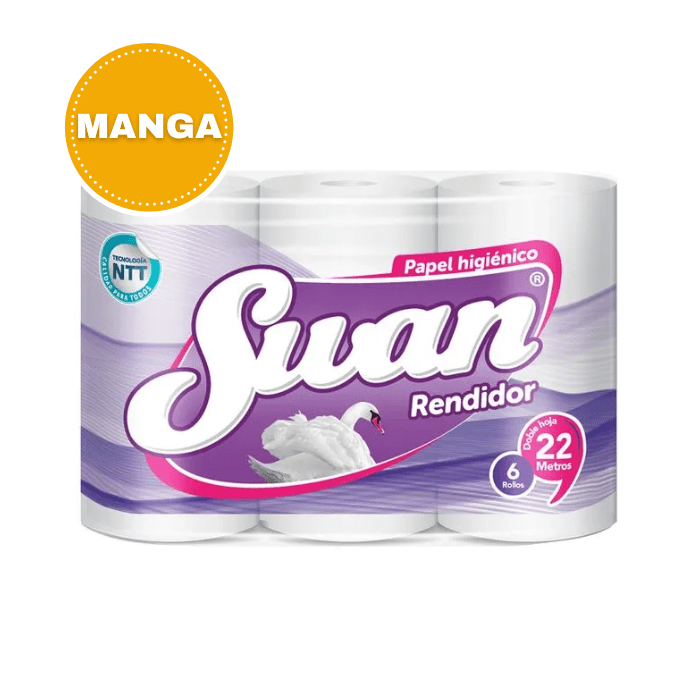 Manga 8 paquetes Papel Higiénico Doblemente Blanco 6 un 20 mt + 1 Servilleta Nova 150 Un de Regalo. Swan