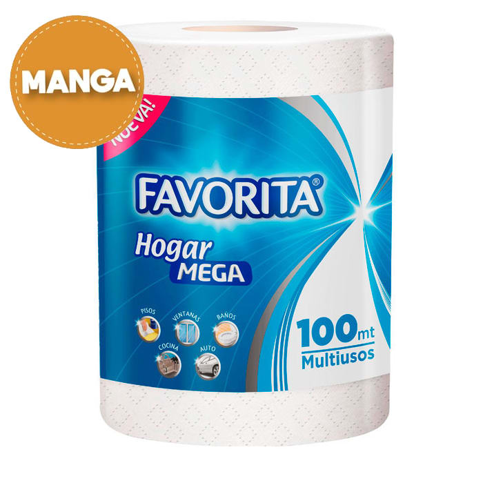 Manga 9 rollos Toalla de Papel Hogar Mega 100mt. Favorita