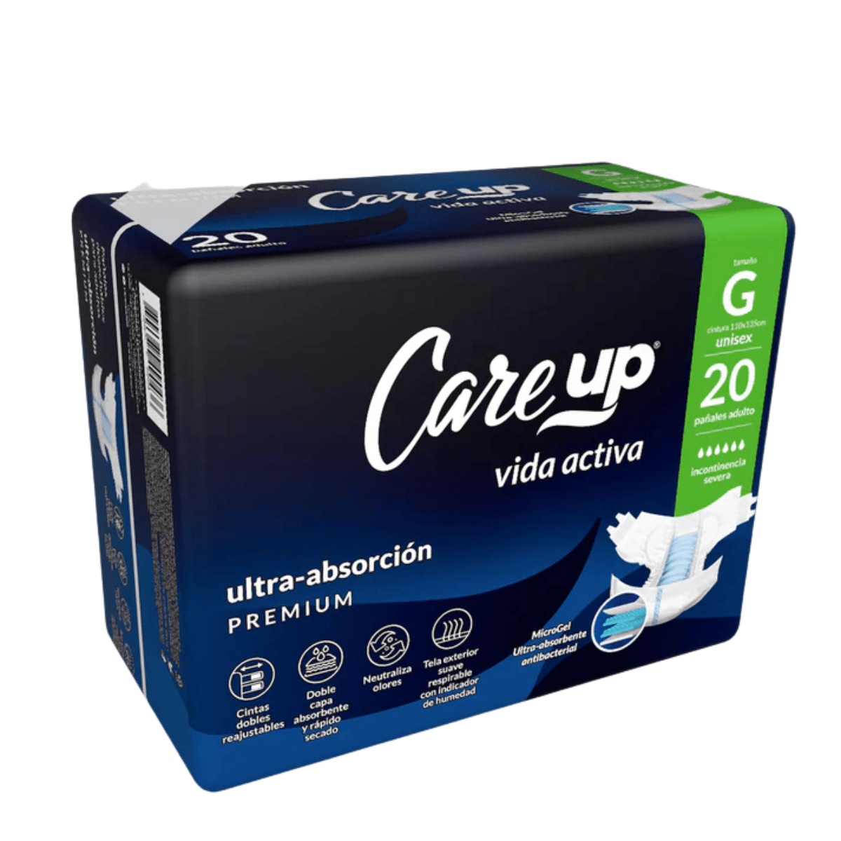 Manga 4 paquetes Pañal Premium Adulto Talla G 20 un + 1 Sabanilla de Regalo. Care Up