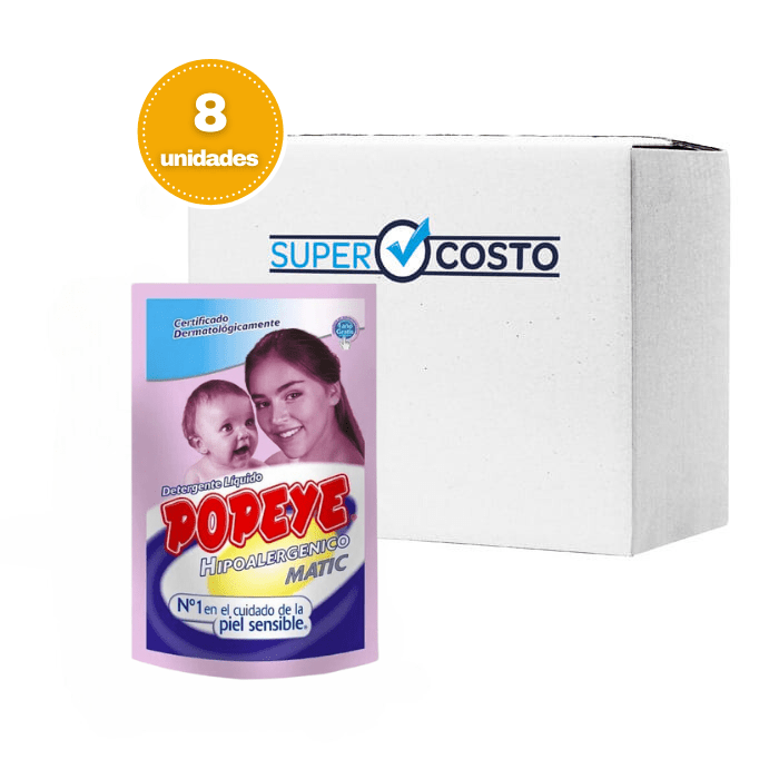 Pack 8 Unidades Detergente Líquido Hipoalergénico 800 ml. Popeye