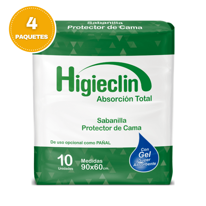 Pack 4 Paquetes Sabanilla Protector de Cama 10 Un. Higieclin