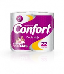 PAPEL HIGIÉNICO CONFORT DOBLE HOJA 22 MT. 12X4 = 48 ROLLOS