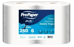 Papel higiénico ProPaper jumbo doble hoja 250 mt. x6. Precio con IVA