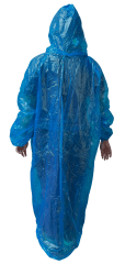 - Poncho impermeable pack 20 unidades, con mangas y gorro, color azul.