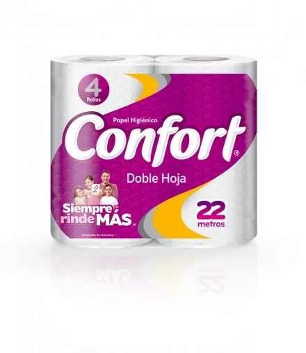 PAPEL HIGIÉNICO CONFORT DOBLE HOJA 22 MT. 12X4 = 48 ROLLOS1