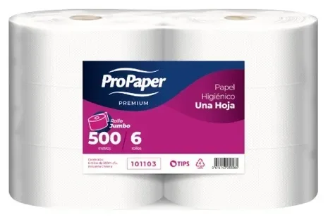 Papel Higiénico Jumbo Hoja Simple 500mt. x6 rollos ProPaper. Precio con IVA.1