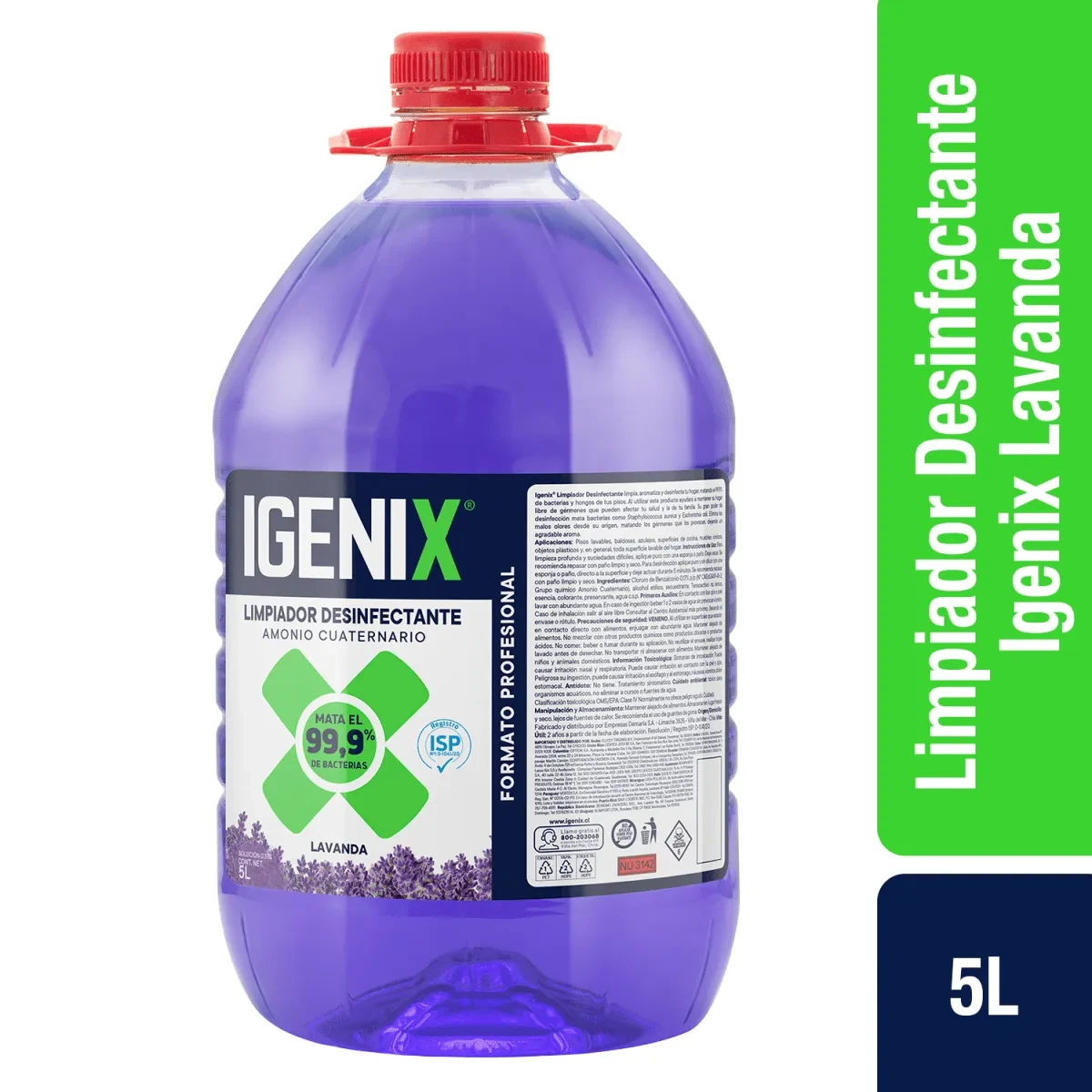 LIMPIADOR IGENIX VIRGINIA CON AMONIO CUATERNARIO 5 LTS. LAVANDA. PRECIO CON IVA1
