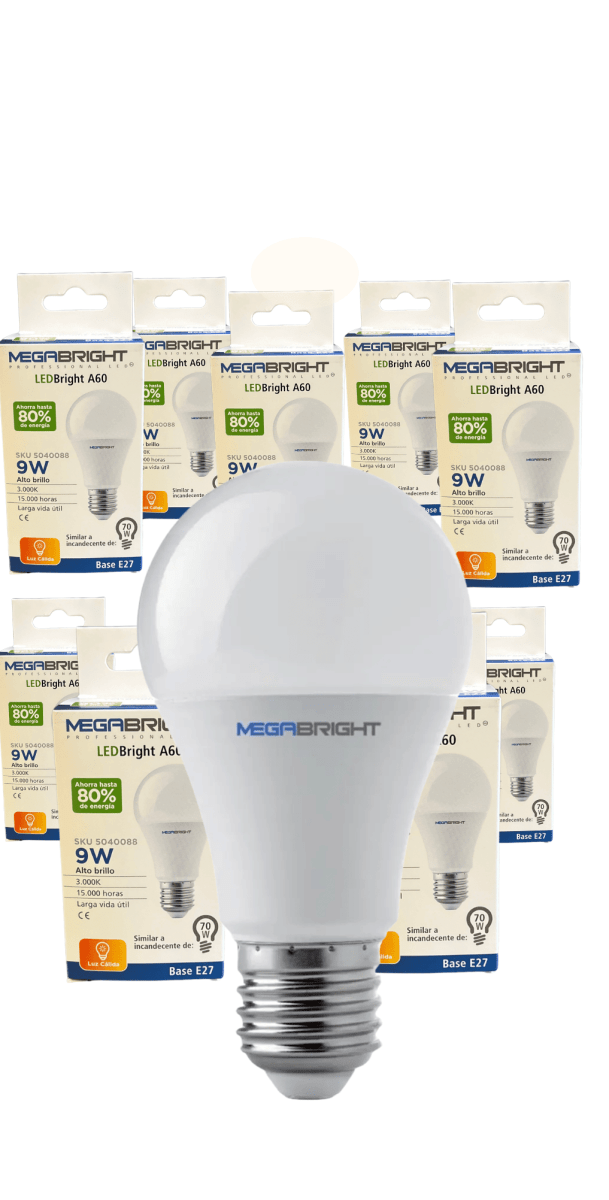Ampolletas led 9 W Megabright E27 luz calida pack 10 unidades2