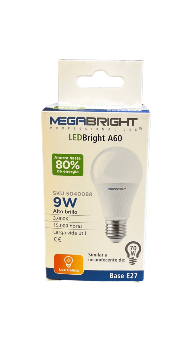 - Ampolleta LED 9W Megabright E27 luz cálida2