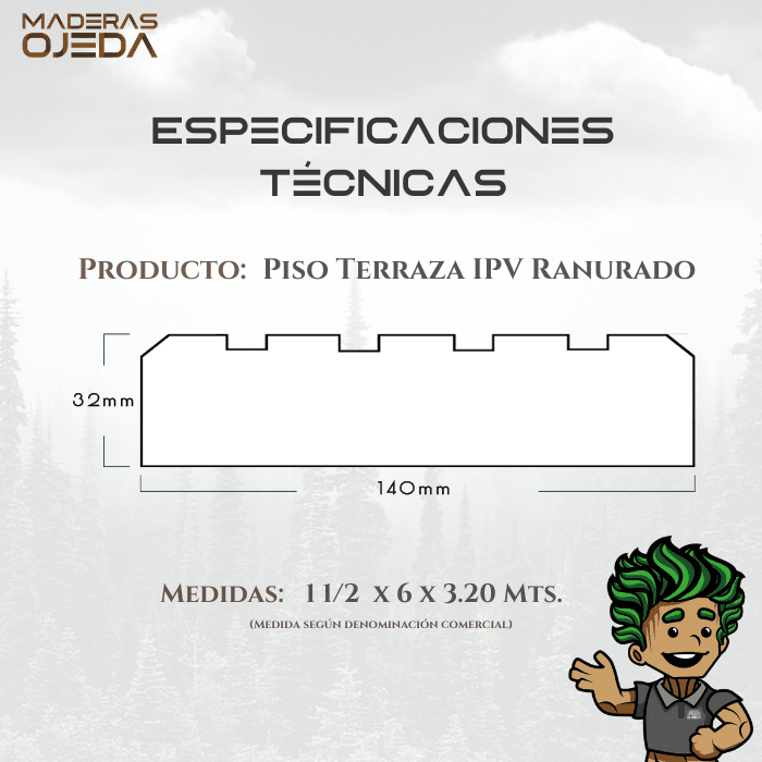 PISO TERRAZA IPV RANURADO 11/2x6x3.202