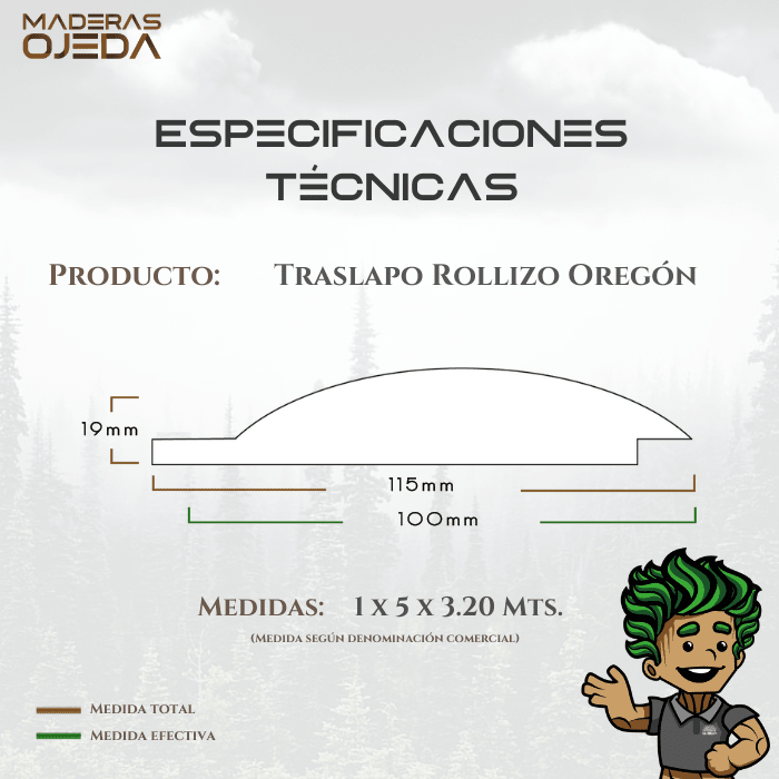 TRASLAPO ROLLIZO OREGON 1x5x3.202