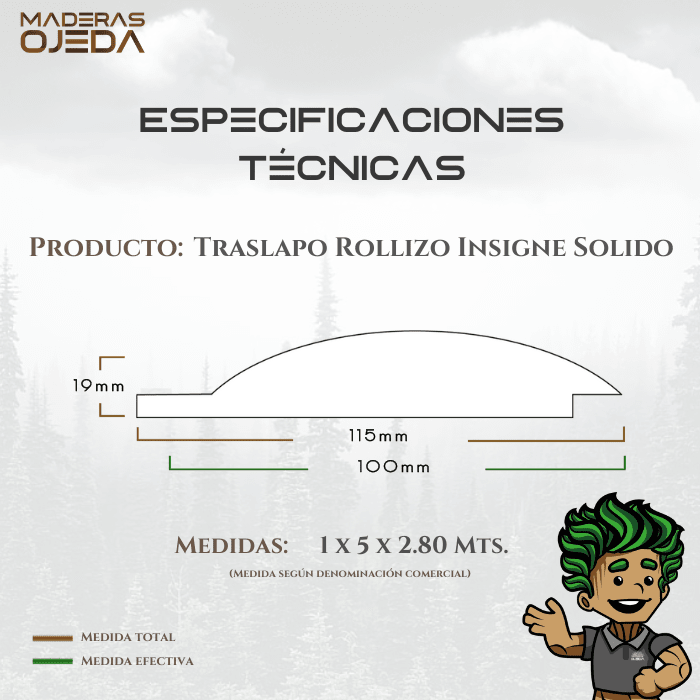 TRASLAPO ROLLIZO INSIGNE SOLIDO 1x5x2.802