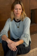 Polera Calú Verde cuello negro