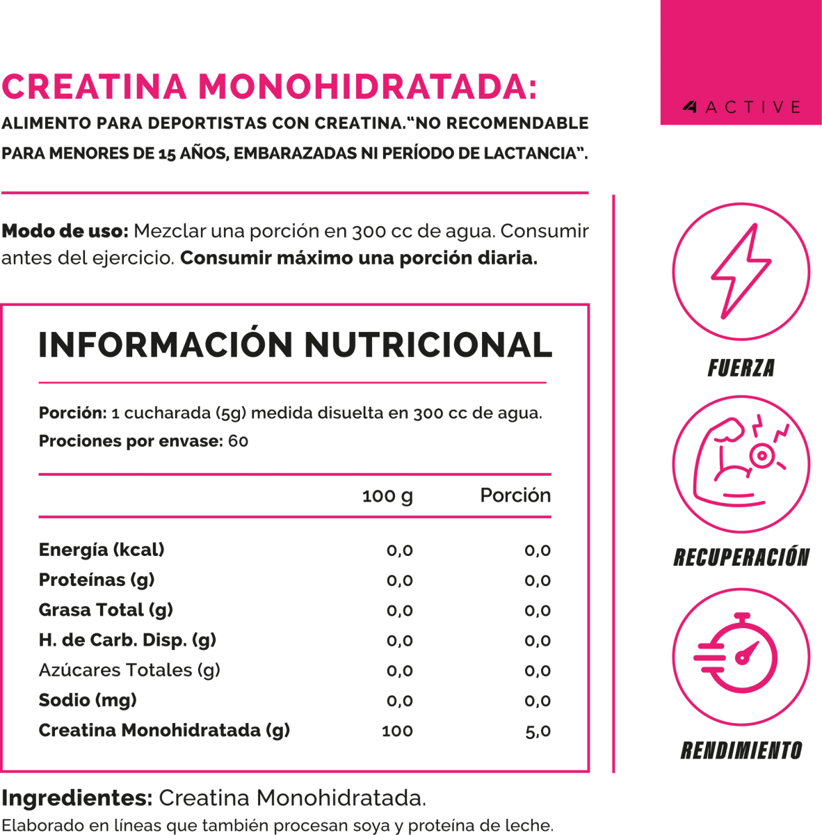 4 Active 100% Pure Creatine Women 300grs1