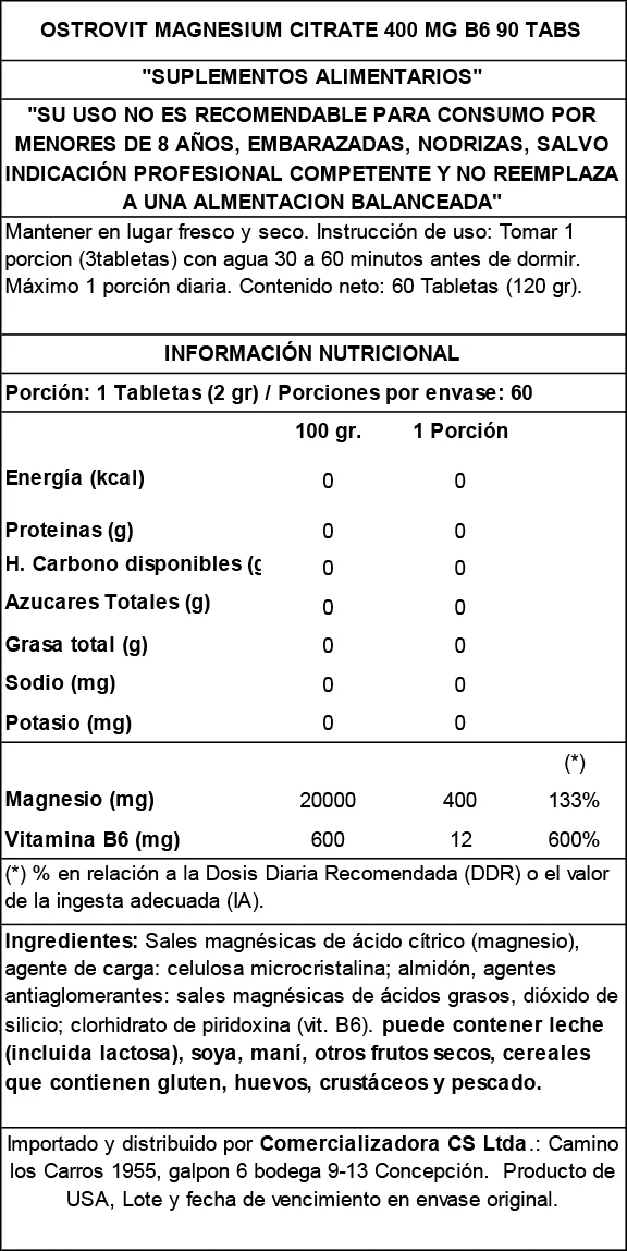 Magnesio Citrato 400mg + B6 90tabs2