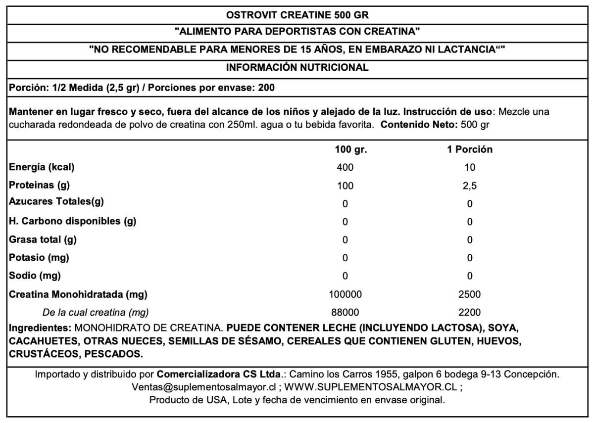 Ostrovit Creatina Sin sabor 500grs2