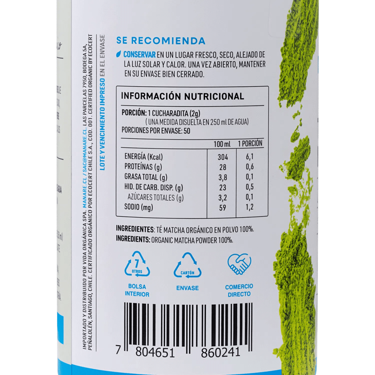 Té Matcha En Polvo Orgánico 100 G Manare2