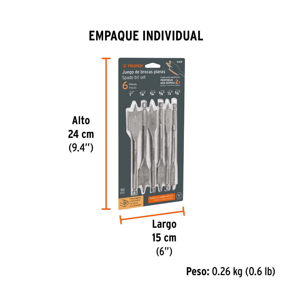Juego de Brocas Planas para Madera 6 Piezas TRUPER1
