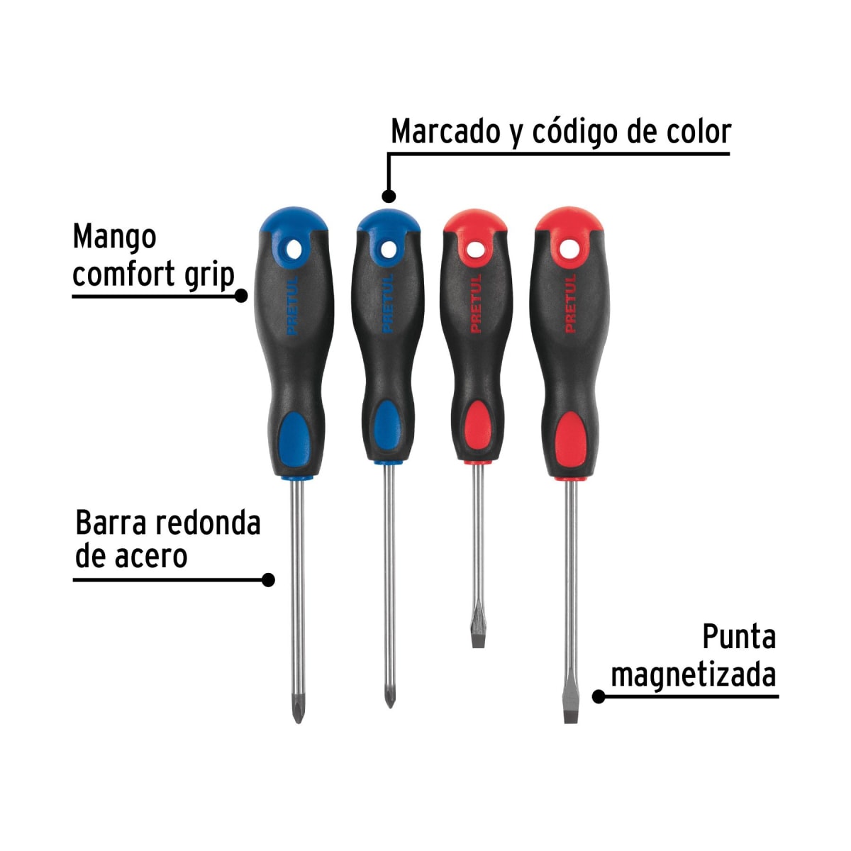 Juego de Destornilladores con Mango Grip 4 Piezas PRETUL2