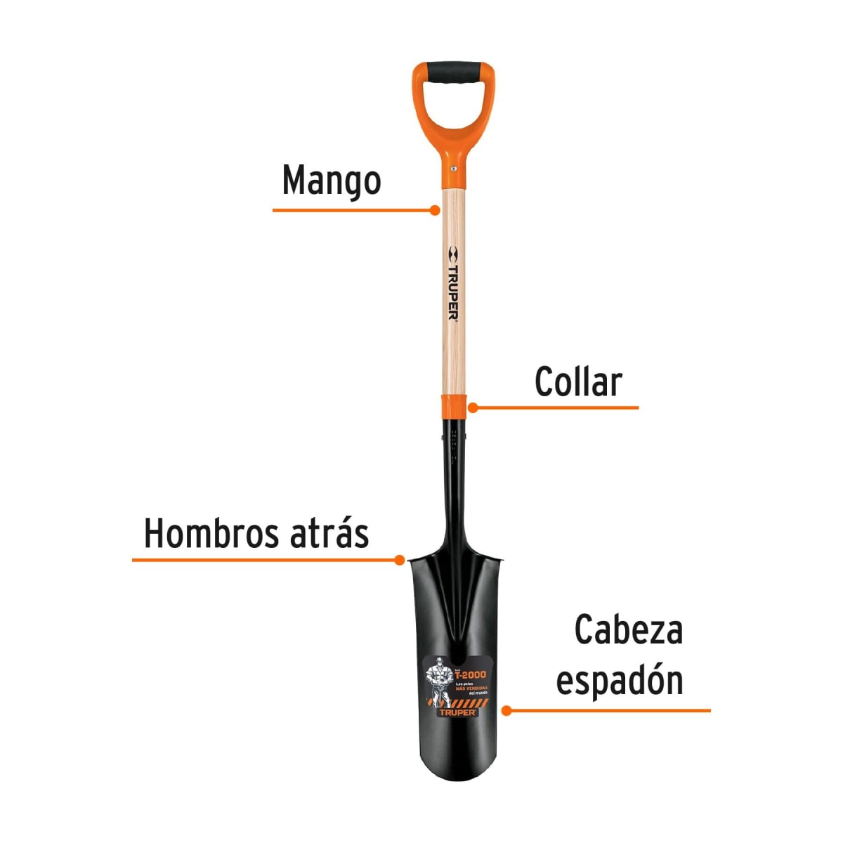 Pala de Punta con Mango T-2000, Puño 