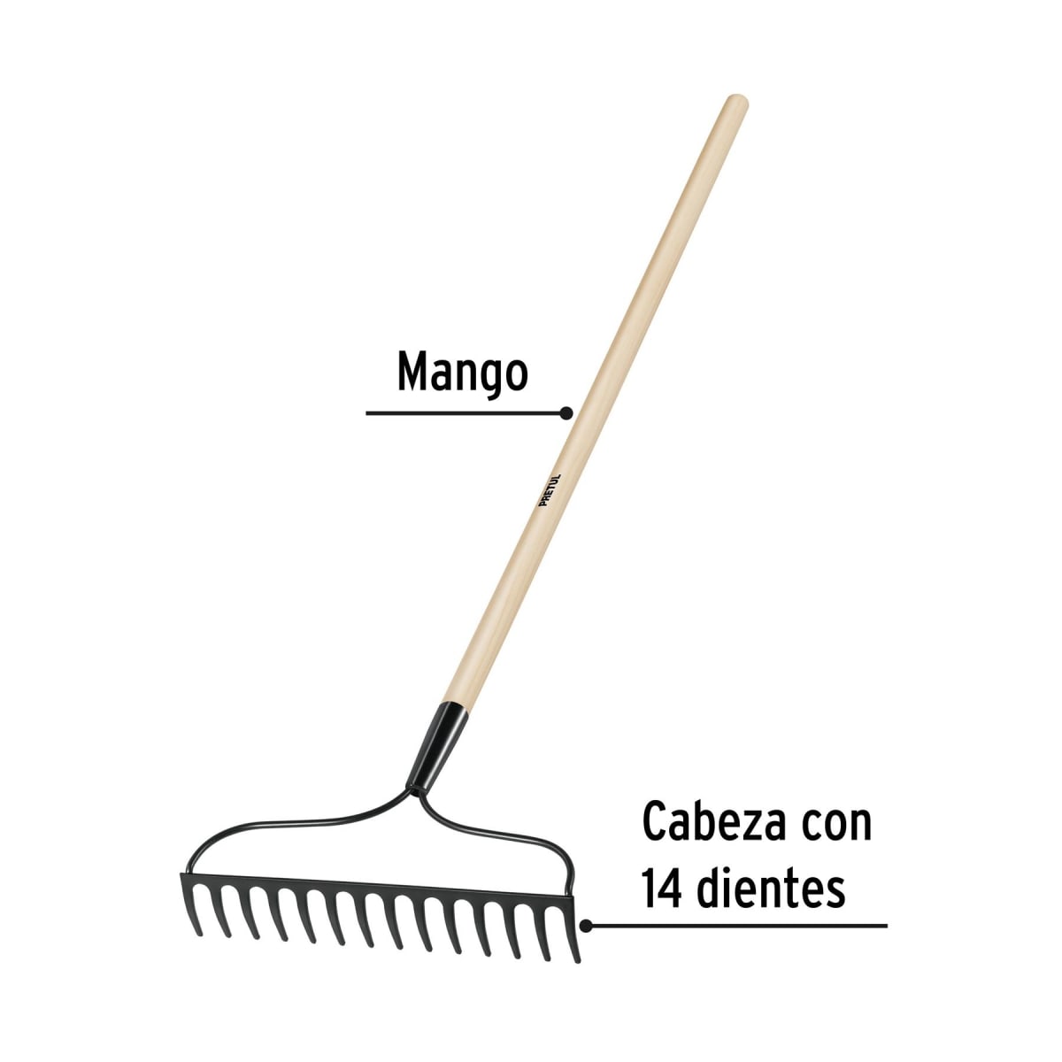 Rastrillo Recto 14 Dientes con Mango PRETUL2