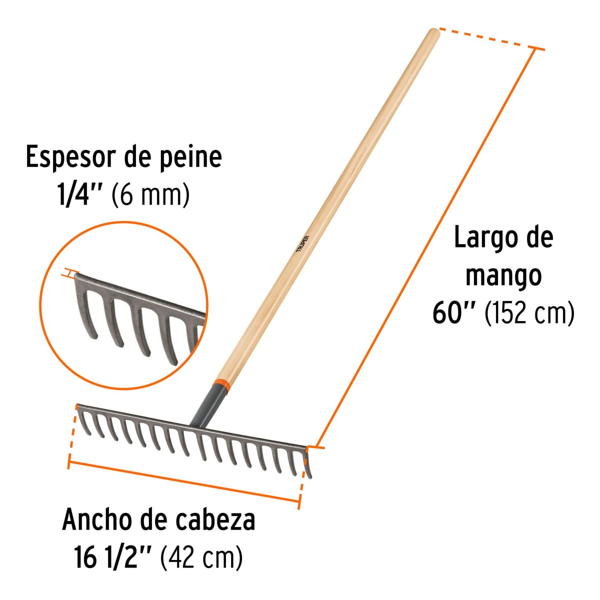 Rastrillo Recto 16 dientes con Mango TRUPER3