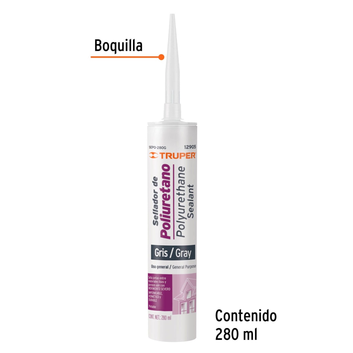 Sellador Poliuretano Gris 280 ml TRUPER2
