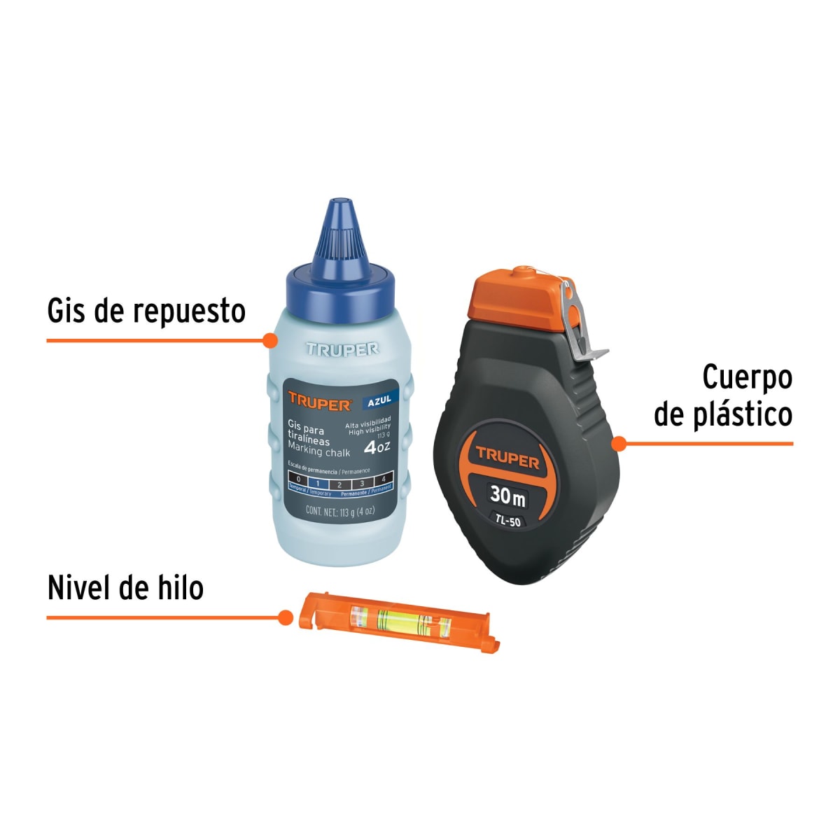 Juego Tiralíneas Tiza 30m 3 Piezas TRUPER3