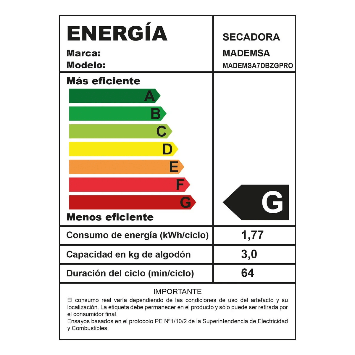 SECADORA DE ROPA 7 KG MADEMSA5
