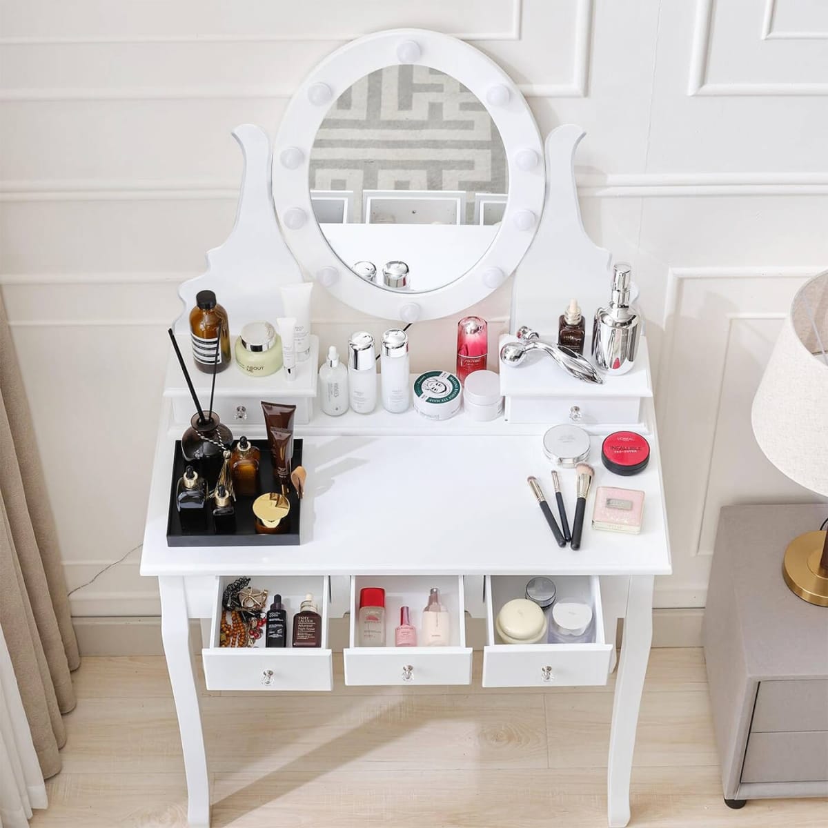 TOCADOR CON ESPEJO OVAL LUZ LED SORENTO3