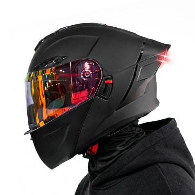 Casco 902GP Solid Negro Mate V.Rojo C/Luz Led Abatible DV1