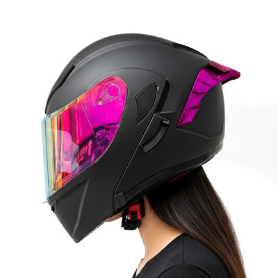 Casco JH902 Solid Negro Rosado Mate C/V.Lila DYN1