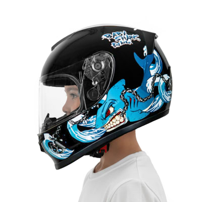 Casco X357 Kid Sharky Negro Azul Brillo1