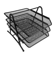 BANDEJA ORGANIZADORA DE ESCRITORIO 3 NIVELES MALLA METÁLICA NEGRA1