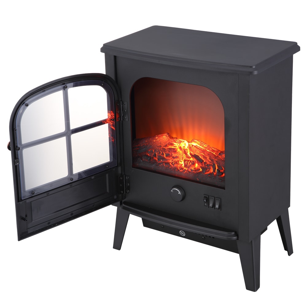 Calefactor chimenea HB18-22AM con la puerta abierta y la llama LED encendida