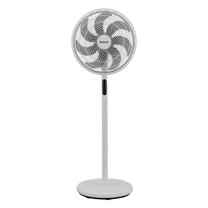 Ventilador pedestal DC Bestherm de frente, con sus 7 aspas