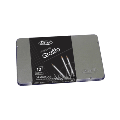 Set 12 Lapices Grafito Graduados Caja Metalica