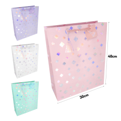 Bolsa Regalo Jumbo 30x40 Cuadritos Holograficos Feco